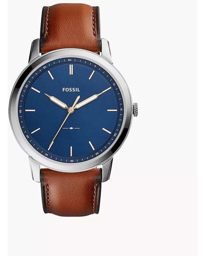 Fossil Fossil Minimalist Dial Leather Watch Fs5304 - Blue