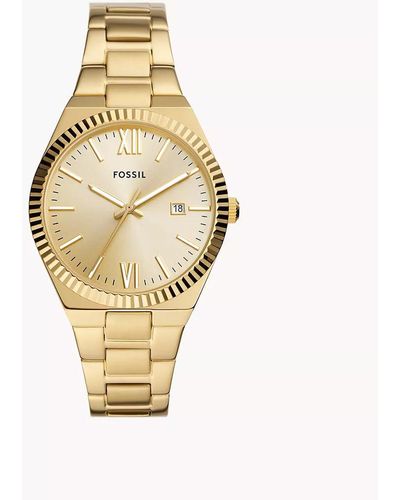 Fossil Scarlette Three-hand Date Gold-tone Stainless Steel Watch - Metallic