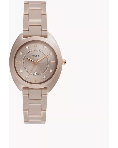 Fossil Gabby Three-hand Date Salted Caramel Stainless Steel And Ceramic Watch - Multicolour