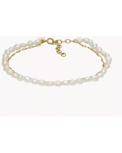 Fossil Summer Pearls Gold-tone Stainless Steel Freshwater Pearl Anklet - Natural