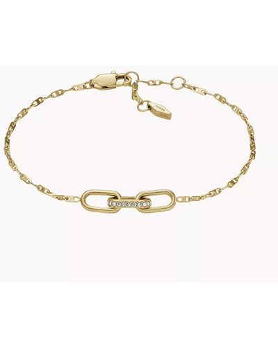 Fossil Heritage D-link Gold-tone Stainless Steel Chain Bracelet - White