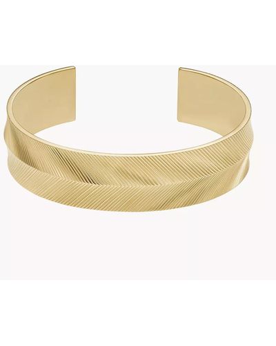 Fossil Harlow Linear Texture Gold-tone Stainless Steel Cuff Bracelet - Metallic