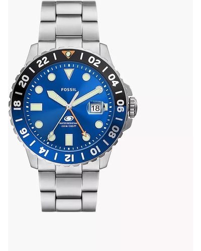 Fossil Blue Gmt Stainless Steel Dual Time Watch