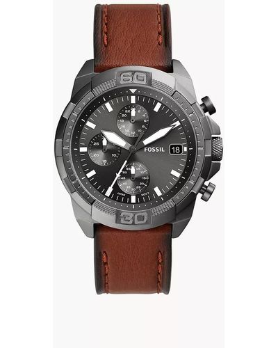 Fossil Bronson Quartz Stainless Steel And Eco Leather Chronograph Watch - Brown