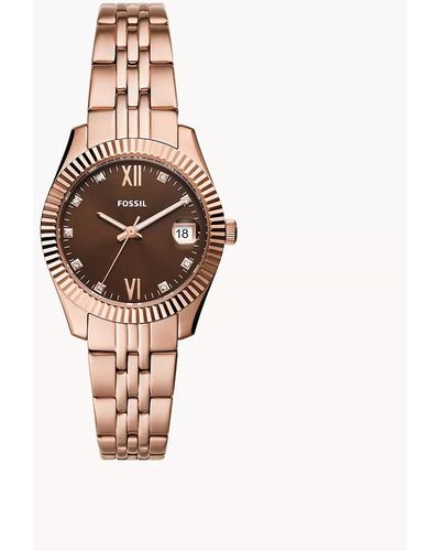 Fossil Scarlette Three-hand Date Rose Gold-tone Stainless Steel Watch - Metallic