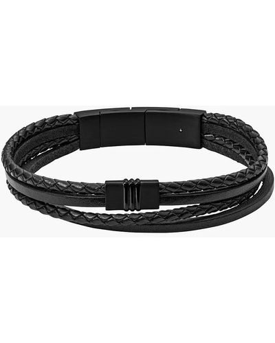 Fossil Multi-strand Black Leather Bracelet Jewellery Jf03098001 - Multicolour