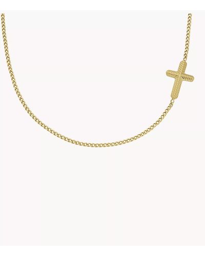 Fossil Harlow All Stacked Up Gold-tone Stainless Steel Station Cross Necklace - White