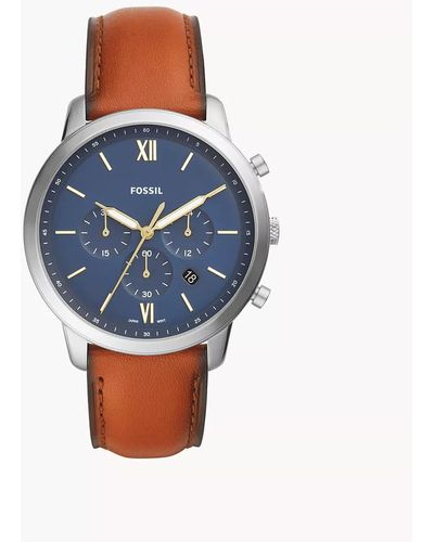 Fossil Neutra Quartz Stainless Steel And Leather Chronograph Watch - Blue