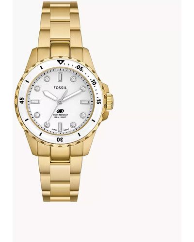 Fossil Blue Dive Three-hand Gold-tone Stainless Steel Watch - Metallic