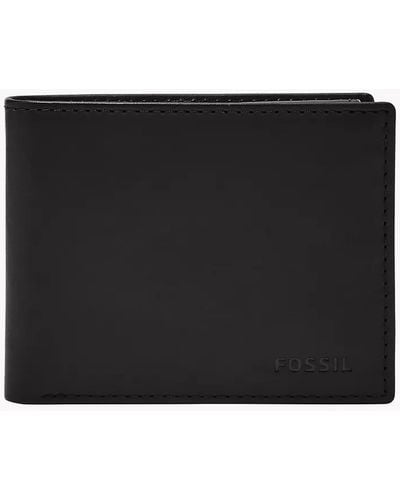 Fossil Derrick Leather Rfid-blocking Bifold Passcase With Removable Card Case Wallet - Black