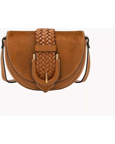 Fossil Harwell Leather Small Flap Crossbody Bag - Brown