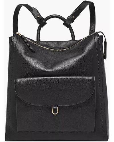 Fossil Parker Leather Convertible Large Backpack Purse Handbag - Black