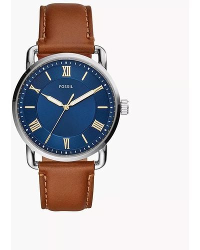 Fossil Copeland Quartz Stainless Steel And Leather Casual Watch - Blue