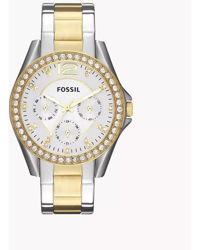 Fossil Riley Two Tone Stainless Steel Bracelet Watch 38mm Es3204 - Metallic