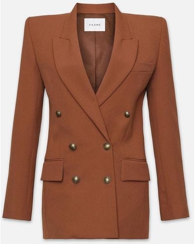FRAME Double Breasted Slim Blazer - Brown