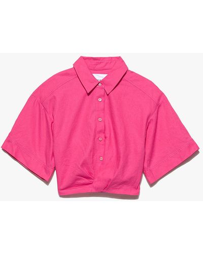 FRAME Cropped Twist Front Shirt - Pink