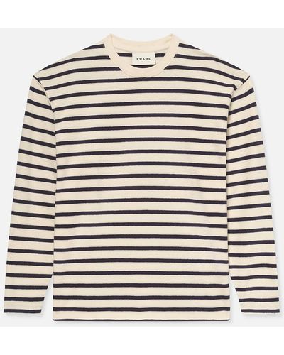 FRAME Long Sleeve Relaxed Striped Tee - Gray