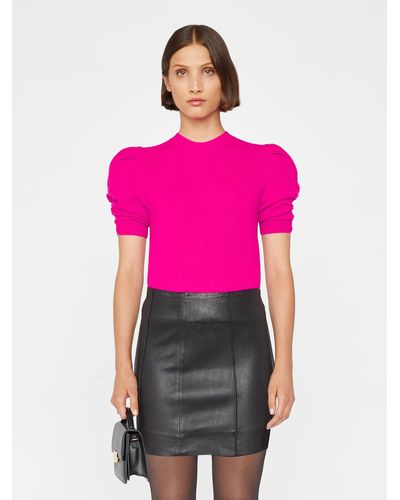 FRAME Ruched Sleeve Cashmere Sweater - Pink