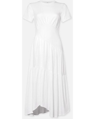 FRAME Gathered Seam Short Sleeve Dress - White