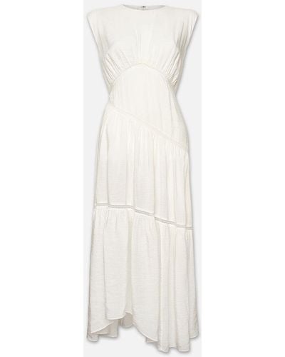 FRAME Gathered Seam Lace Inset Dress - White