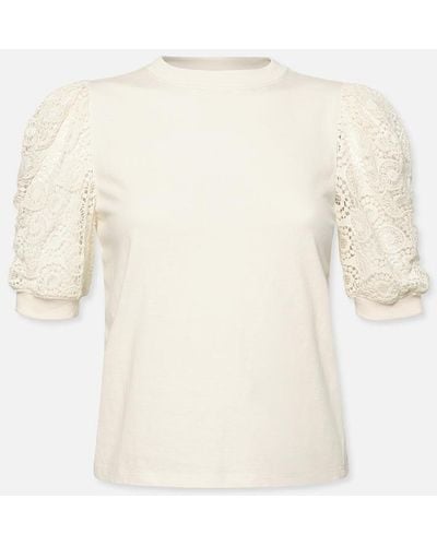FRAME Lace Sleeve Frankie Tee - Natural