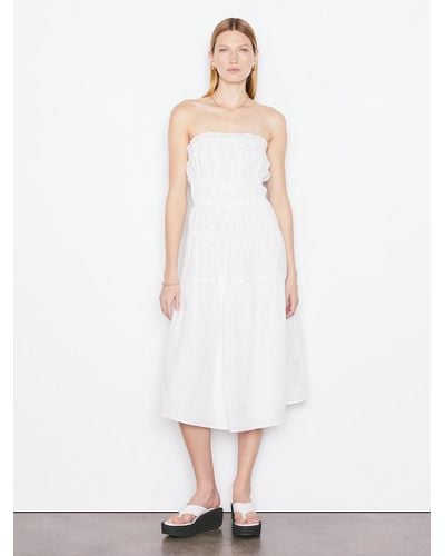 FRAME Smocked Midi Dress - White