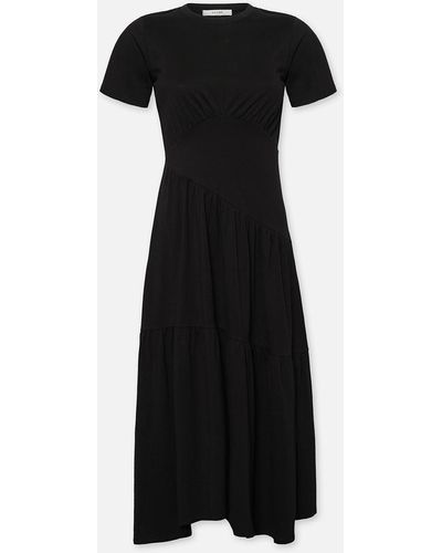 FRAME Gathered Seam Short Sleeve Dress - Black