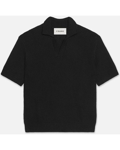 FRAME Open Weave Polo Sweater - Black
