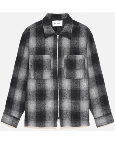 FRAME Plaid Wool Jacket - Grey