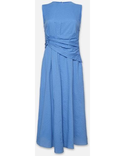 FRAME Ruched Sleeveless Midi Dress - Blue