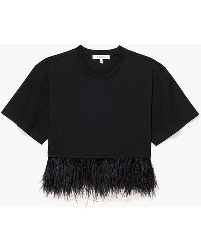 FRAME Cropped Feather Tee - Black