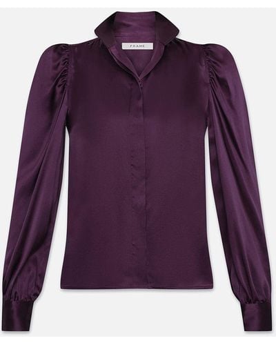 FRAME Long Sleeve Silk Blouse In Plum - Purple