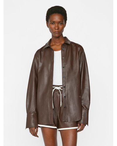 FRAME The Oversized Leather Shirt - Brown