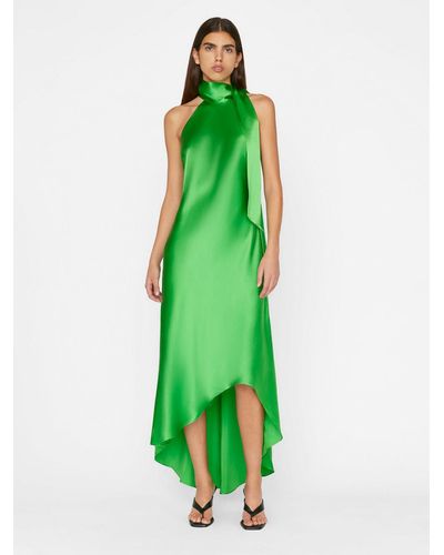 FRAME Draped Neck-tie Halter Dress - Green