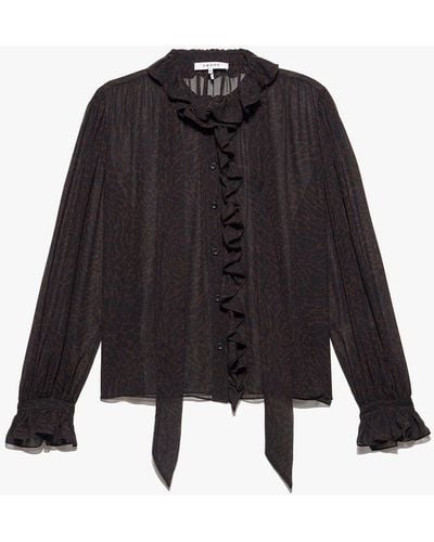 FRAME Ruffle Front Button Up Shirt - Black