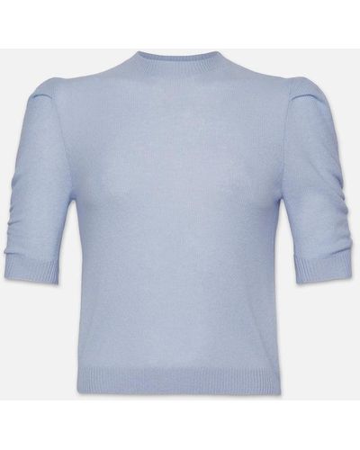 FRAME Ruched Sleeve Cashmere Sweater - Blue