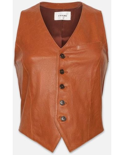 FRAME Button Up Leather Vest - Brown