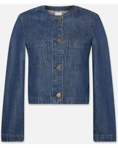 FRAME Collarless Button Front Jacket - Blue