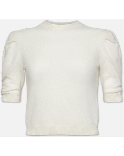 FRAME Ruched Sleeve Cashmere Jumper - White