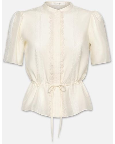 FRAME Cinched Lace Trim Blouse - Natural