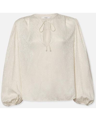 FRAME Cinched Sleeve Popover Blouse - White