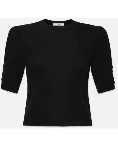 FRAME Ruched Sleeve Cashmere Sweater - Black