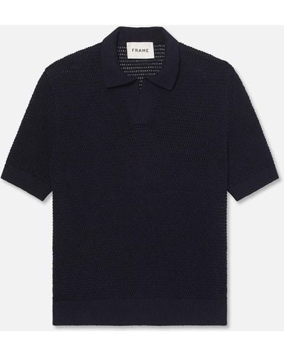 FRAME Short Sleeve Sweater Polo - Blue