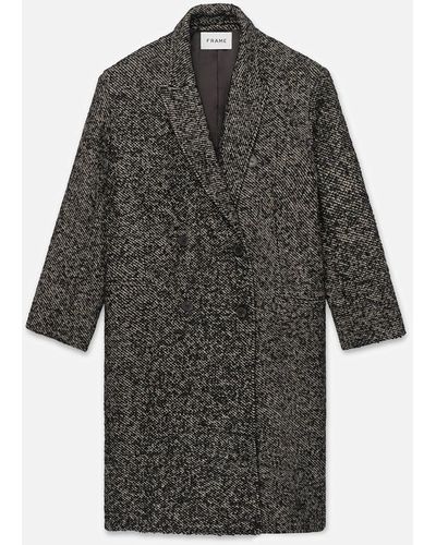 FRAME Tweed Double Breasted Overcoat - Grey