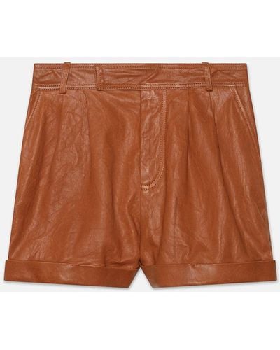 FRAME Pleated Wide Cuff Leather Short - Brown