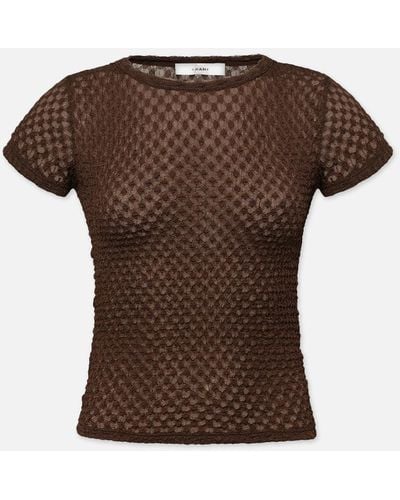 FRAME Mesh Lace Baby Tee - Brown