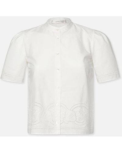 FRAME Embroidered Short Sleeve Shirt - White