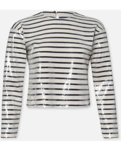 FRAME Striped Sequin Top - White