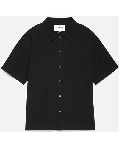 FRAME Waffle Textured Short Sleeve Shirt - Black