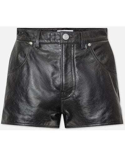 FRAME Side Slit Leather Short - Black